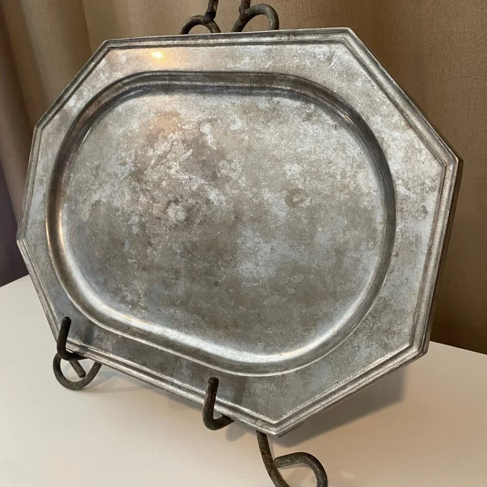 Vtg Wilton Pewter Octagonal Platter Tray 14x10‎ Colonial Style USA